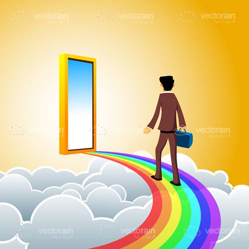 Businessman on Rainbow Bridge with Golden Door